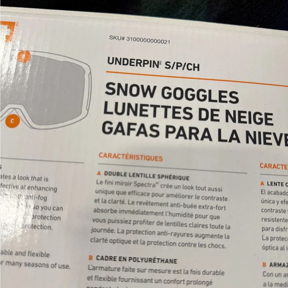 Spy optic underpin snow googles S